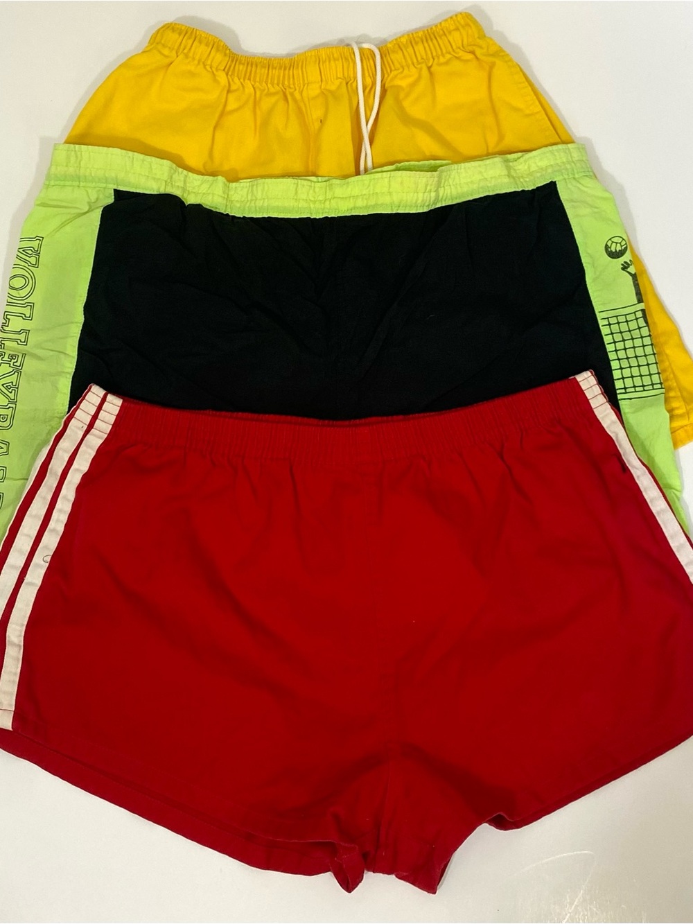 Vintage Men's Athletic Shorts Set - Red, Black, Yellow, Lime